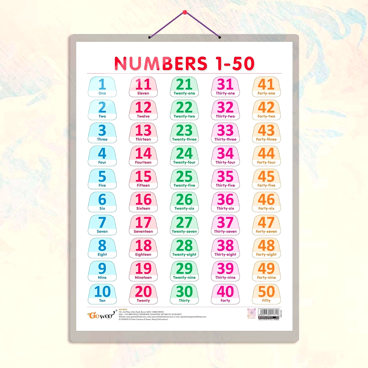 NUMBER 1 50 CHART HARD LAMINATED Counting Numbers Chart Hardcover 